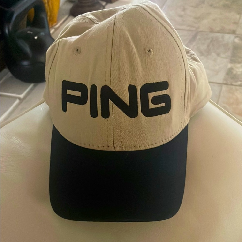 PING Tan and Black Golf Baseball Athleisure Cap SZ L/XL